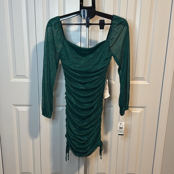 JUMP juniors' Glitter Ruched Mesh Mini Bodycon Dress - Picture 3 of 4